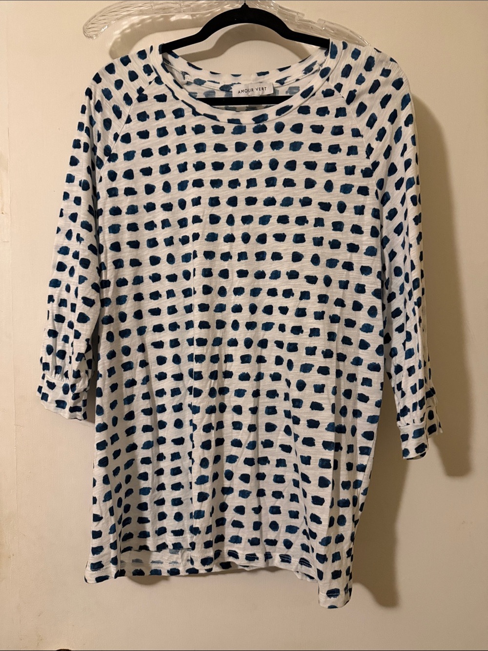 Amour Vert White Top with Navy Dot Grid